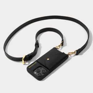 Bandolier Black Leather Hailey Crossbody Phone Case with Gold Hardware
